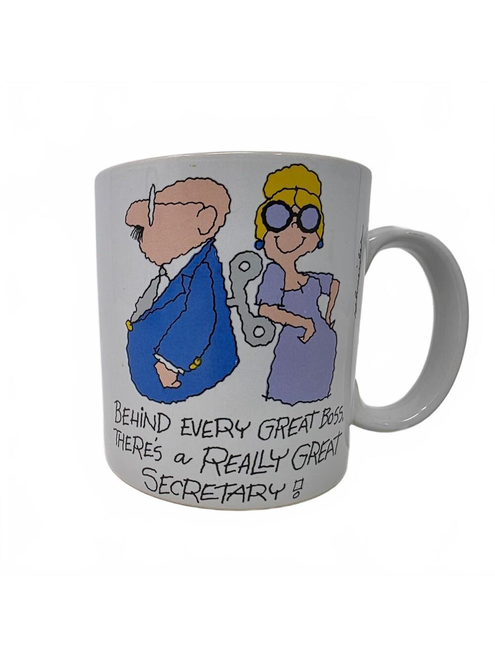 Vintage Russ Berrie Secretary Mug Behind Every Great Boss Funny Coffee Cup